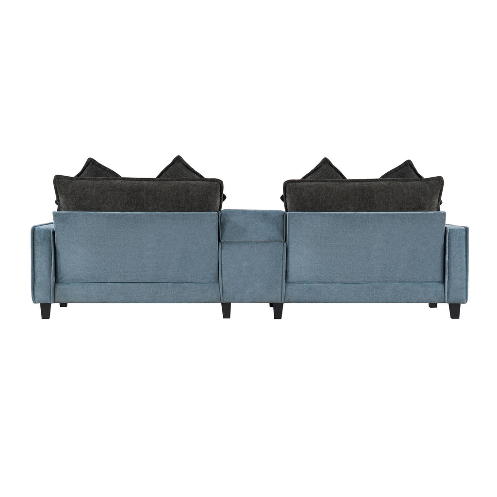 Sectional Sofa With Storage and Removable Ottomans - Gray / Light Blue