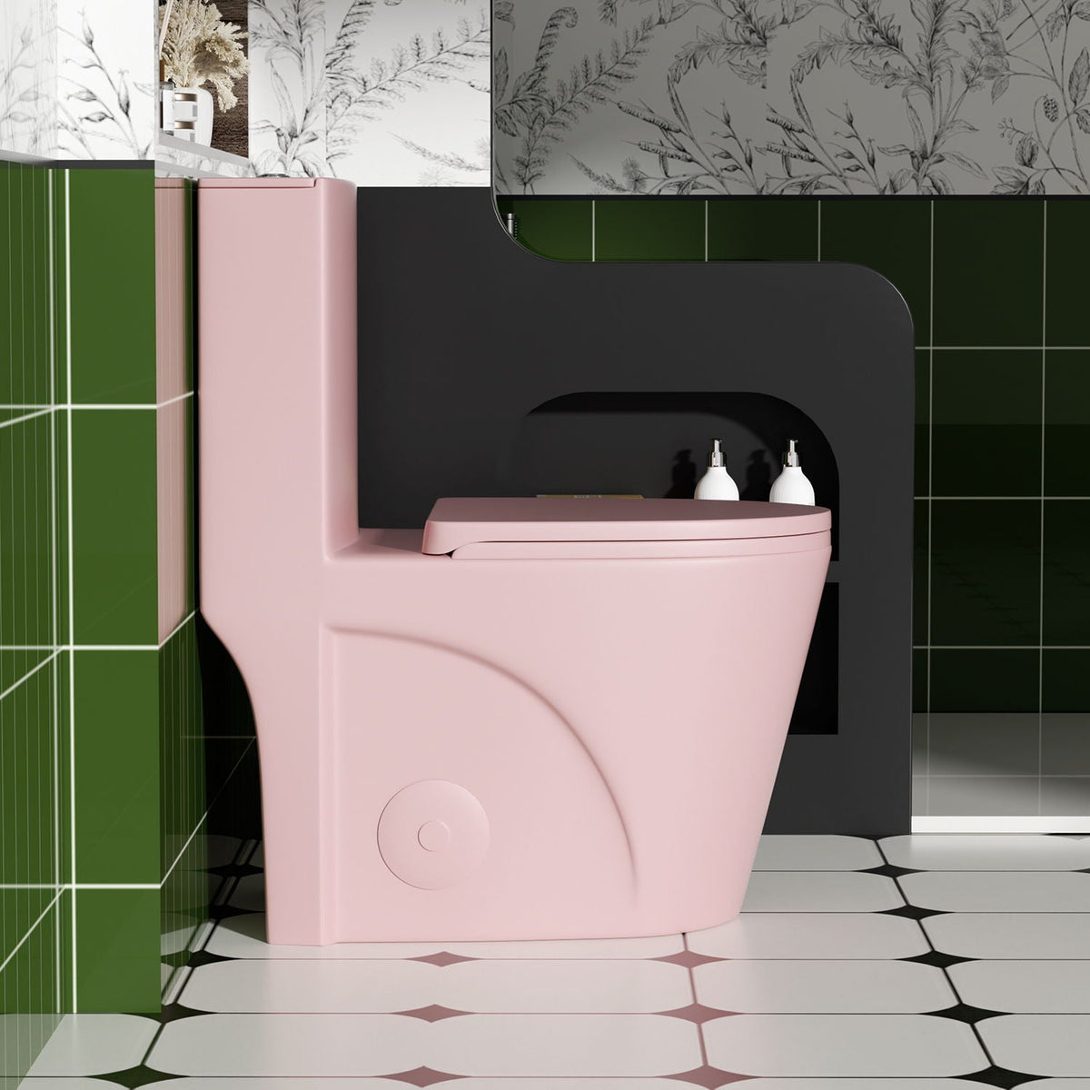 1 Piece Toilet with Tornado Flush and Dual Flush - ADA Height Chair - Gray, Pink, or Black