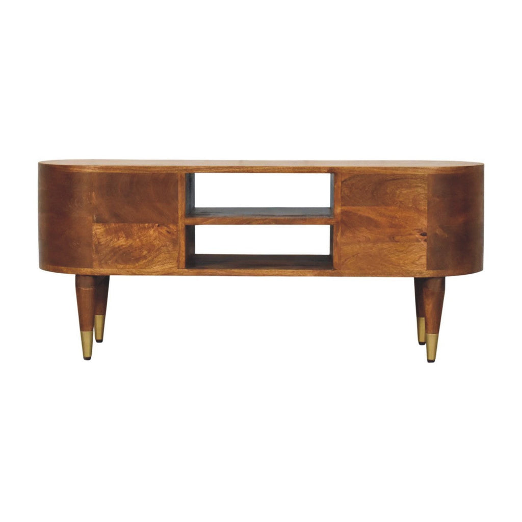 Solid Wood Valenza Curved Media Unit with Ample Storage - Chestnut
