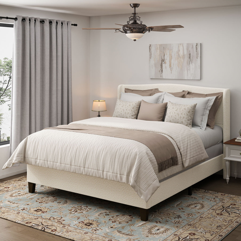 Platform Bed Frame with Tall Headboard and High Footboard - White or Gray