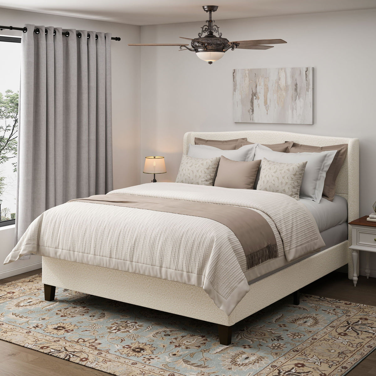 Platform Bed Frame with Tall Headboard and High Footboard - White or Gray