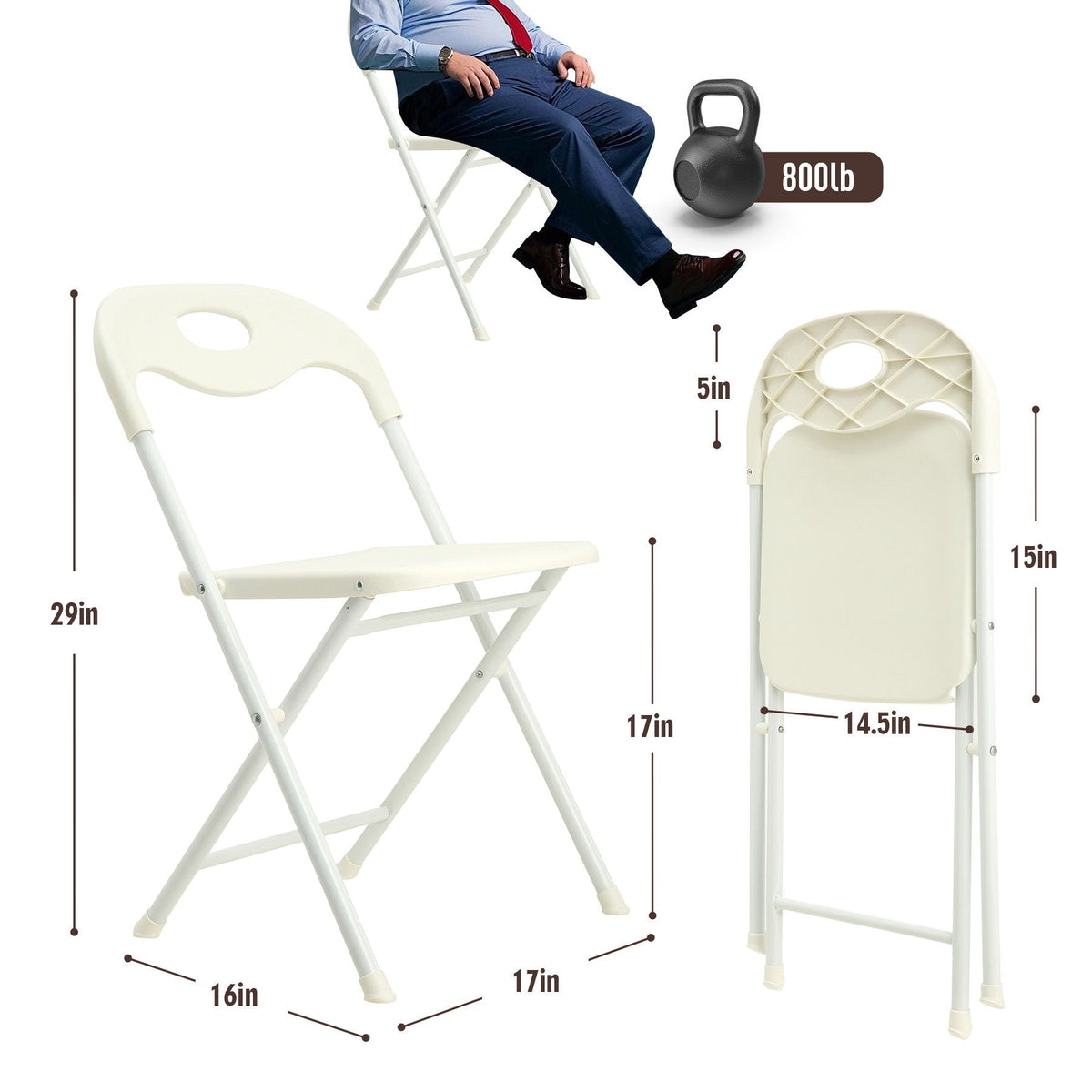 White Folding Chair Set with Waterproof Finish and Stackable Design - Set of 4
