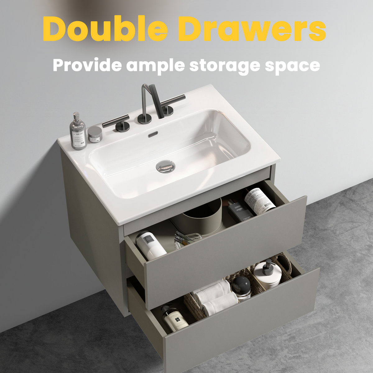 Space Grey 24-Inch Wall Mount Bathroom Vanity with Extra Storage