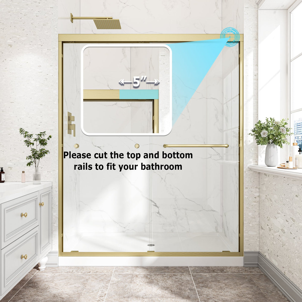 55-60" Adjustable Brushed Shower Door with Tempered Glass - Brushed Gold