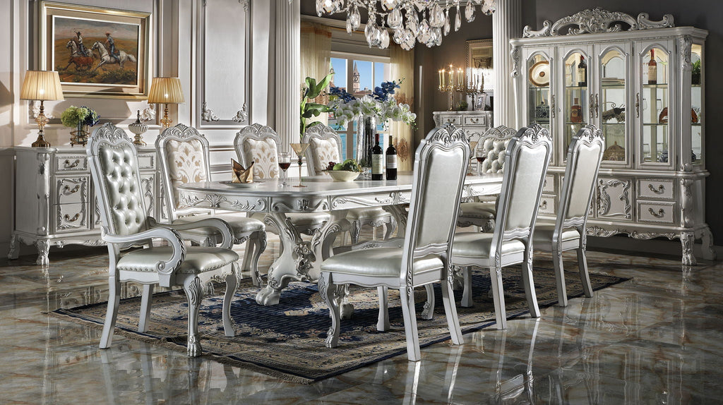 Dresden Elegant Dining Table with Wood Construction - Pearl Silver or Dark Brown