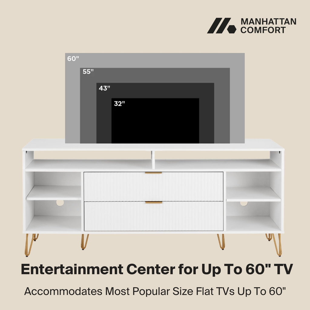 Fluted TV Stand with Storage and Metal Legs - Multiple Colors