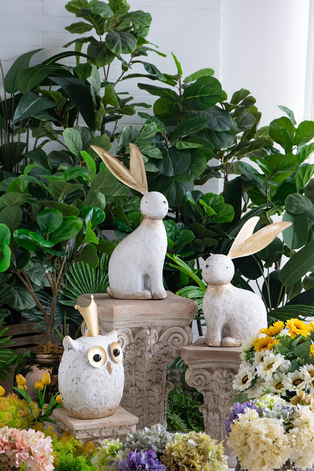 White Magnesium Rabbit Figurine with Gold Iron Ears – 24.8" High