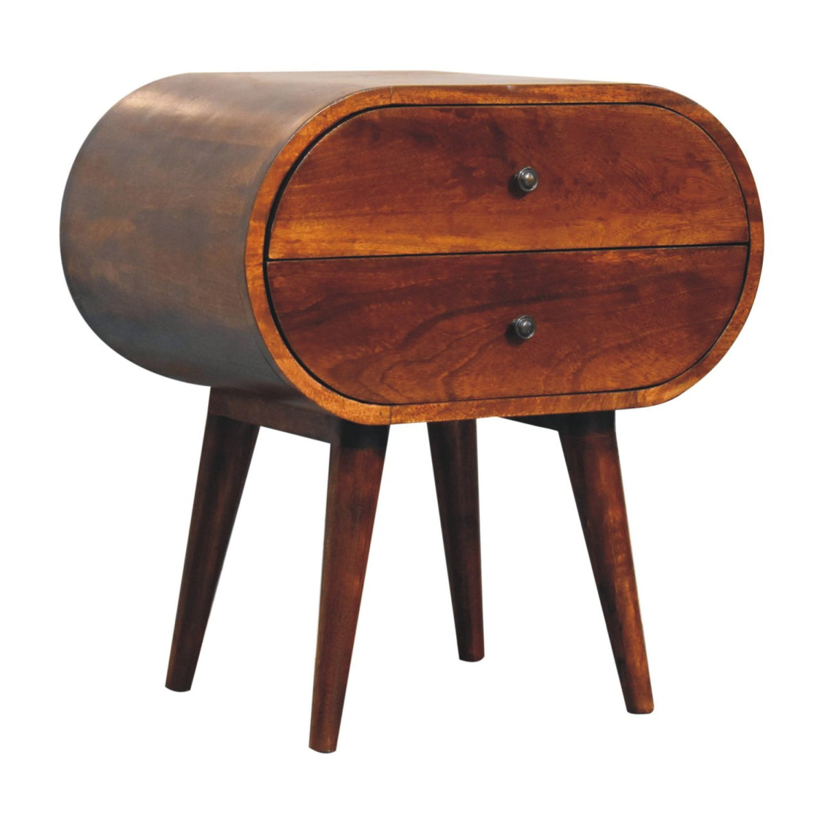 Solid Wood Circular Nightstand with Drawers - Chestnut Finish