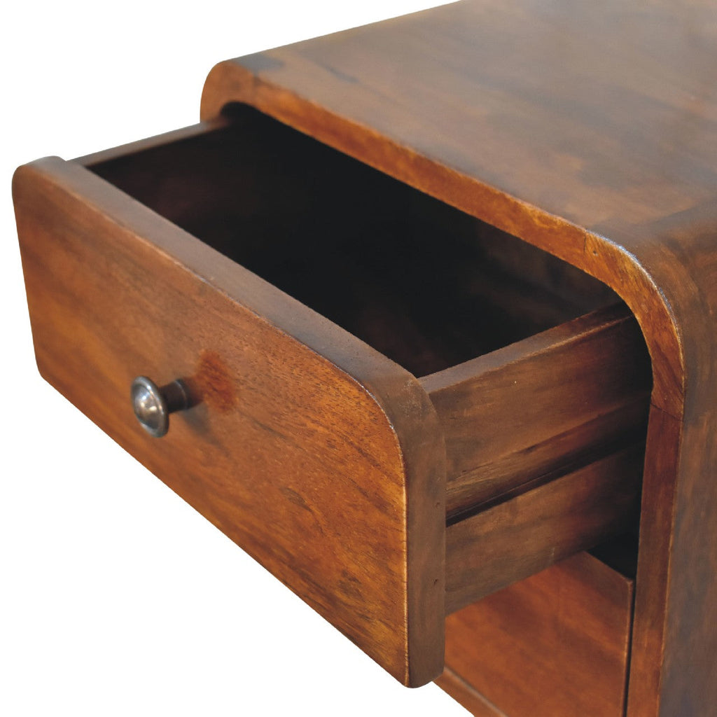 Solid Wood Floating Mini Nightstand with Two Drawers - Chestnut
