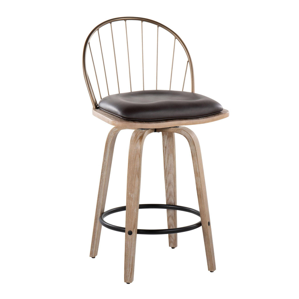 Farmhouse Fixed Height Counter Stool Set with Removable Cushion - White Washed