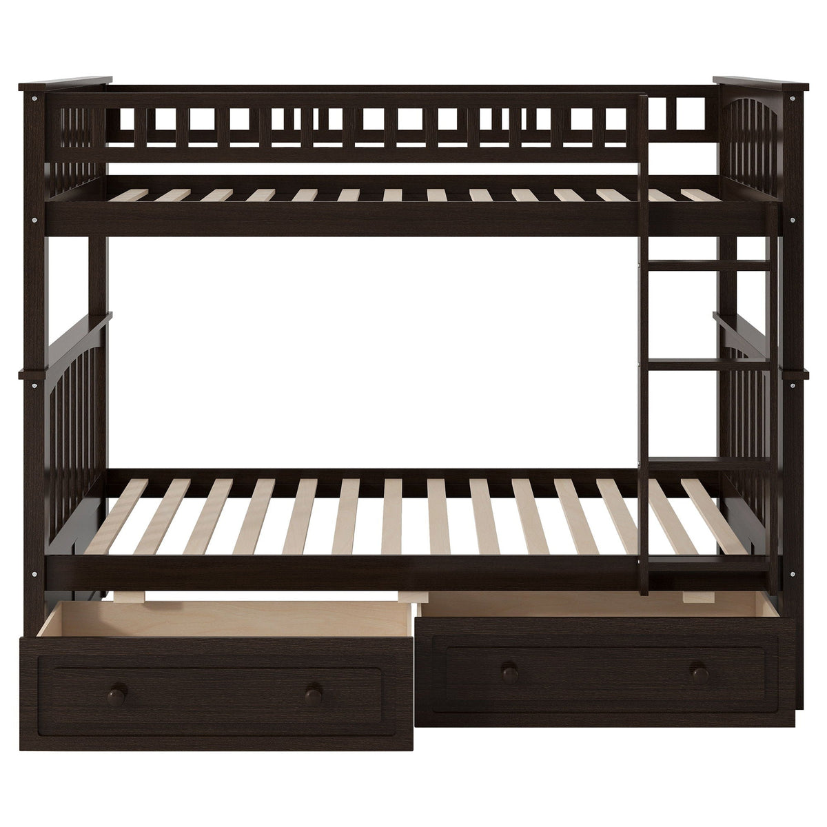 Convertible Bunk Bed With Drawers - Solid Wood with Storage - White, Dark Brown or Dark Gray