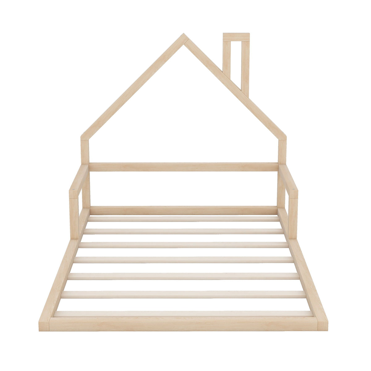 Elegant Floor Bed With House Shaped Headboard - Full Size Solid Wood