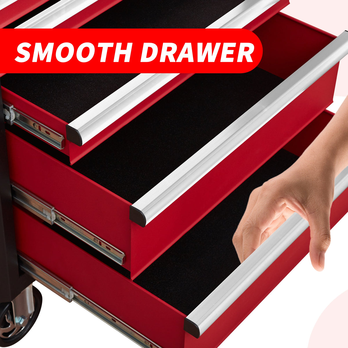 7-Drawer Rolling Tool Chest with Locking Wheels - Black+Red