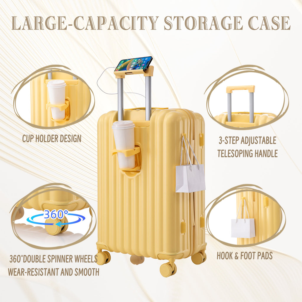 3-Piece ABS Hard Case Luggage Set with Spinner Wheels and USB Port - Yellow
