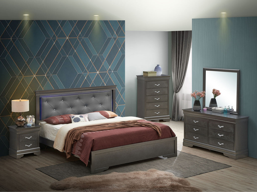 LED Upholstered Bed with Jewel Tufted Headboard - Multiple Colors