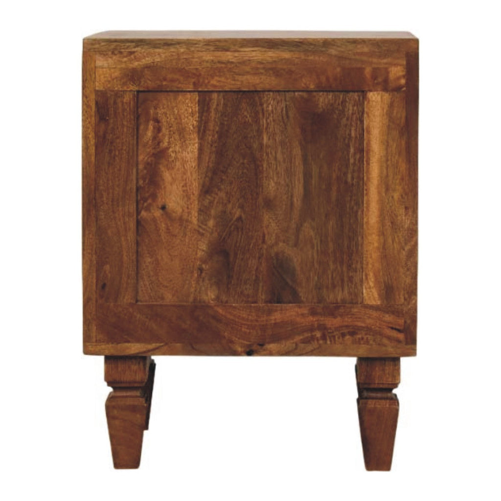 Solid Wood Louvre Bedside Unit with Fluted Drawer - Winewood Oak Finish