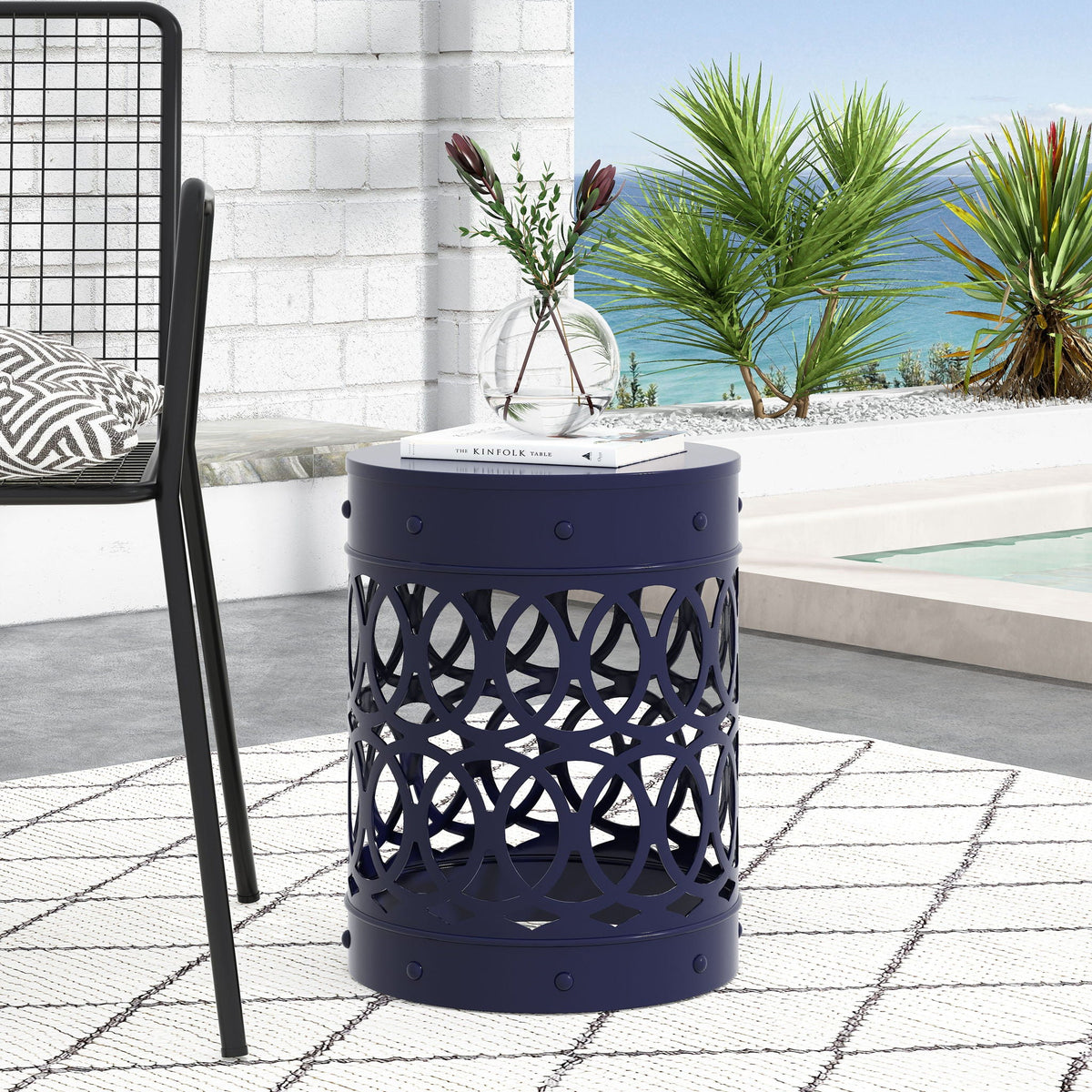 Outdoor Metal Large End Table with Modern Design - Multiple Colors