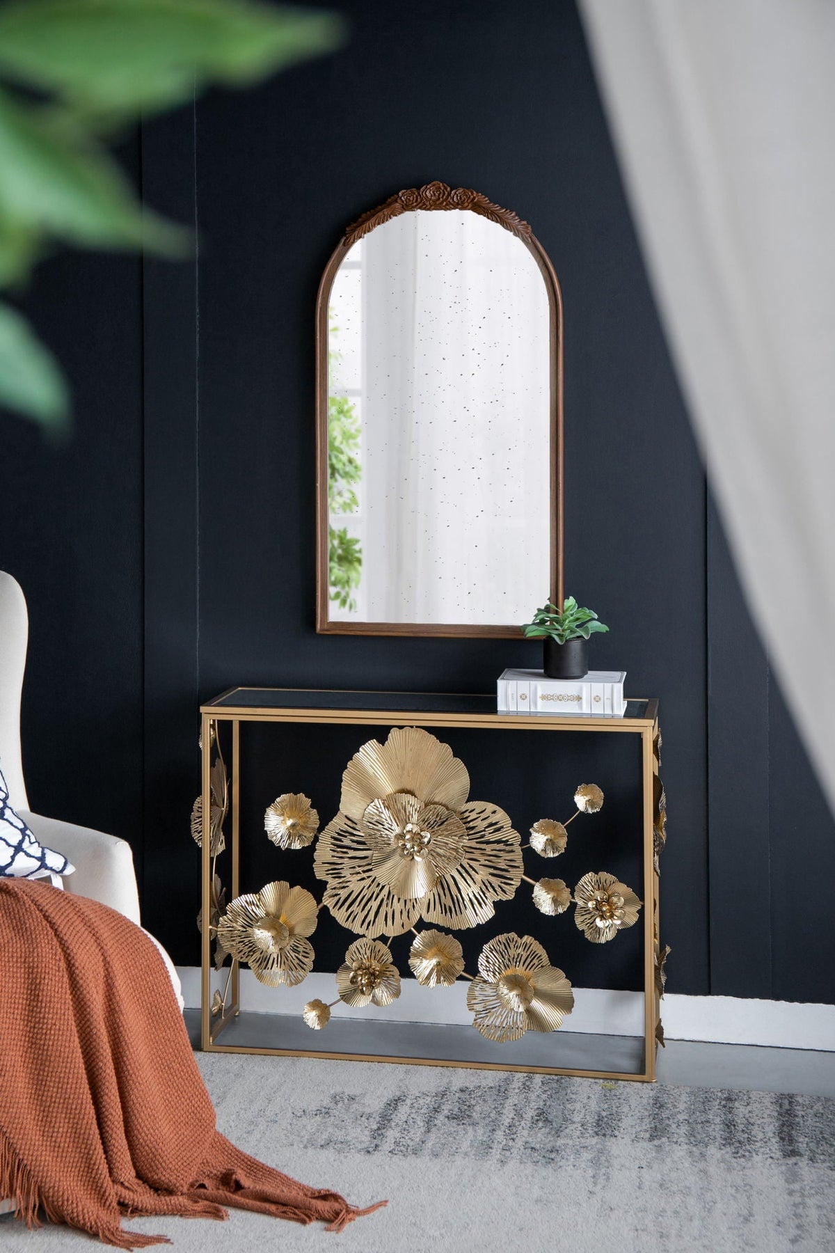 Modern Console Table With Mirrored Glass Top