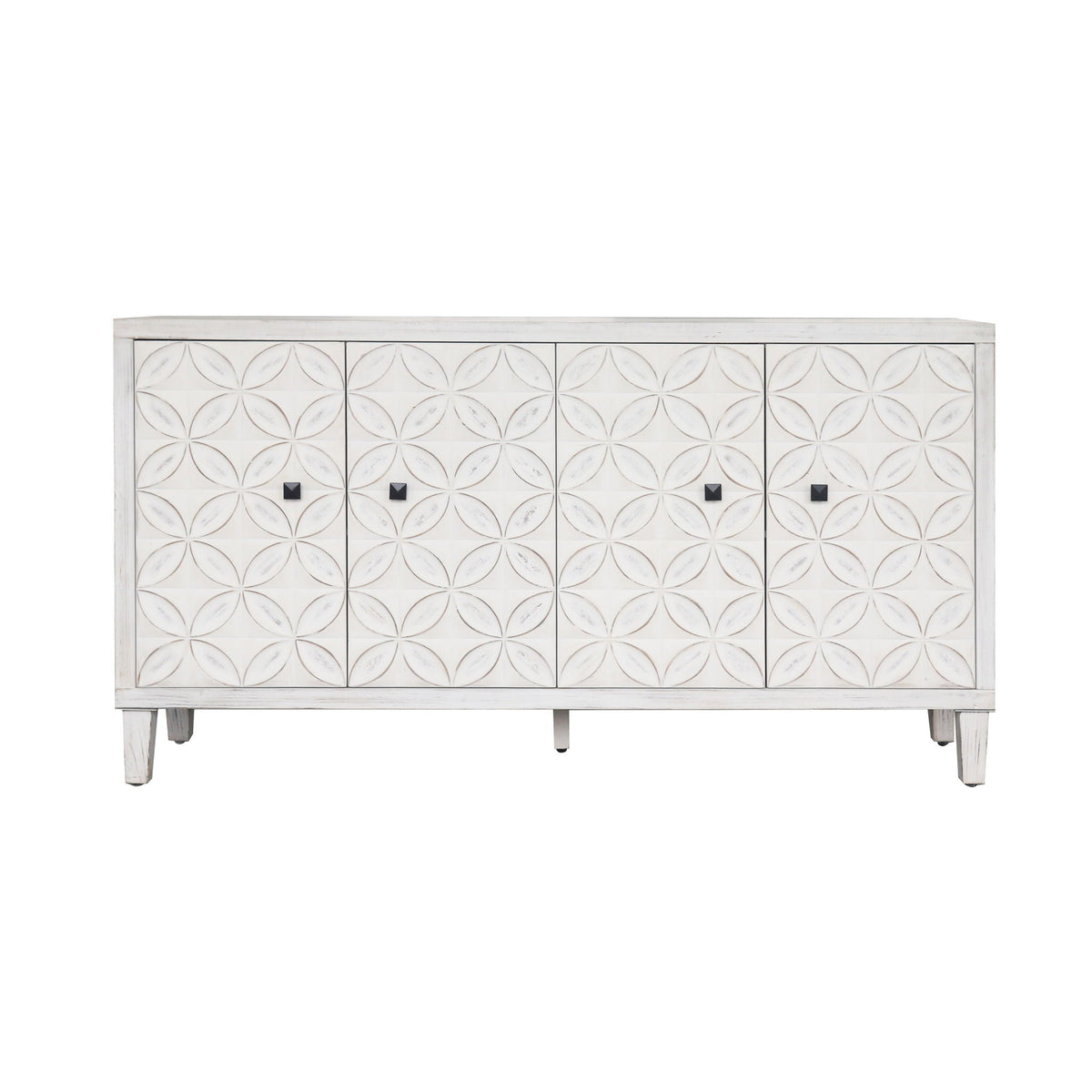 White Wash 4-Door Sideboard Cabinet with Adjustable Shelves