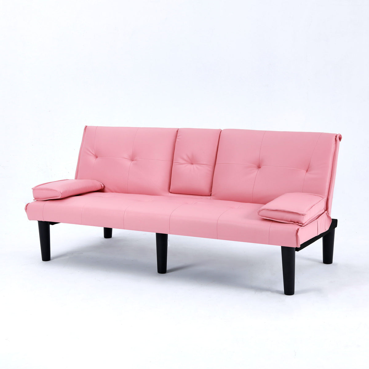 Foldable Sofa Bed with Cup Holder and Solid Wood Frame - Multiple Colors