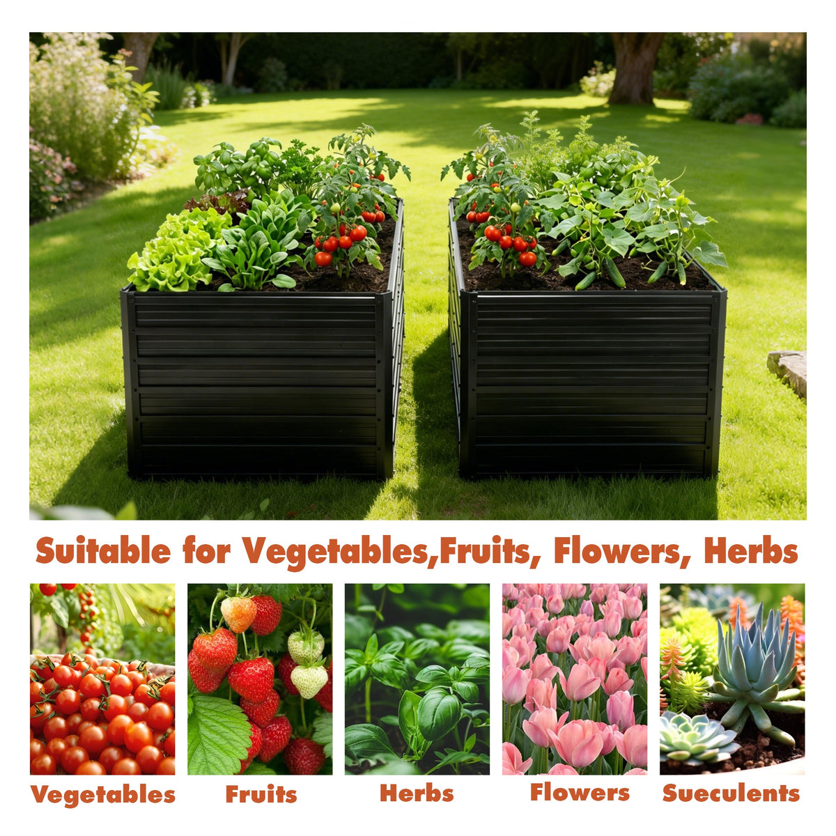 Metal Raised Garden Bed Kit with Galvanized Steel Construction - Black