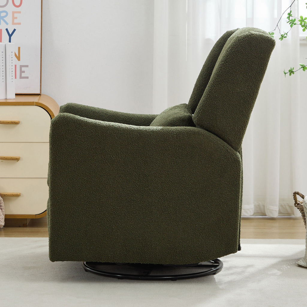 Wide Wingback Swivel Glider Rocker Recliner Chair with 360-Degree Swivel - Dark Green or Beige