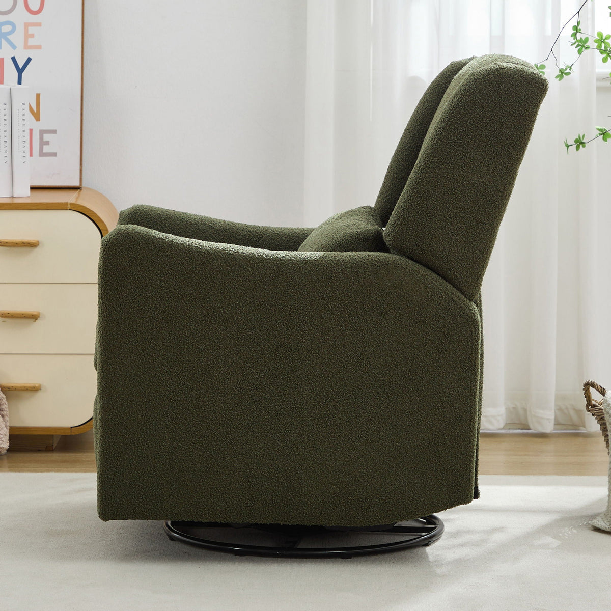 Wide Wingback Swivel Glider Rocker Recliner Chair with 360-Degree Swivel - Dark Green or Beige