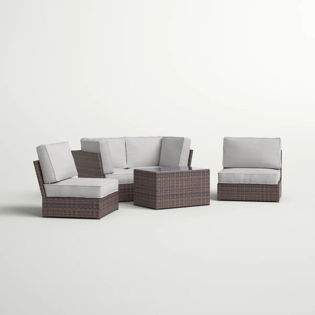 Modern Patio Rattan Sectional Set with Cushions - Multiple Colors