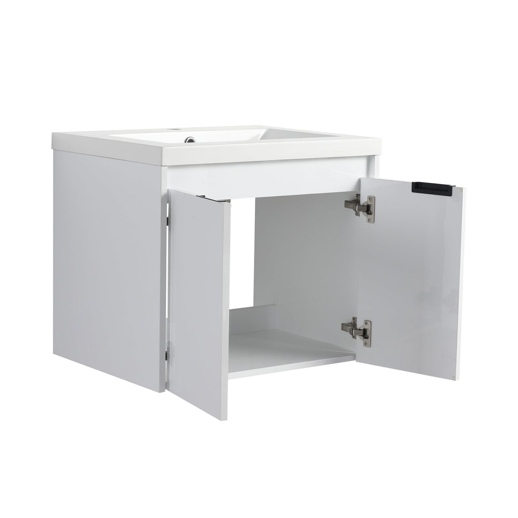 24" Bathroom Vanity with Resin Sink and Soft Close Doors - White