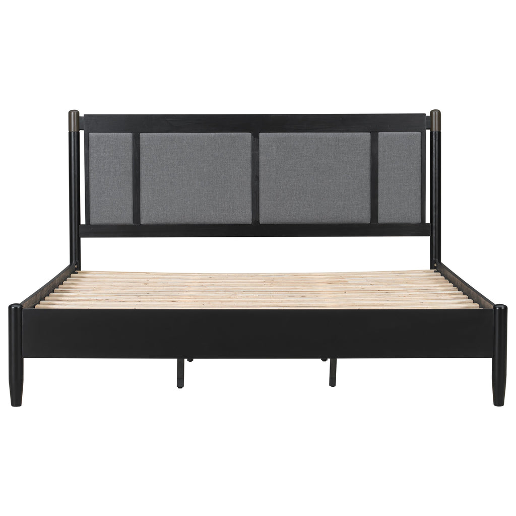 Solid Wood King Bed Frame with Heavy Duty Support - Black/Dark Grey or Grey/Light Grey