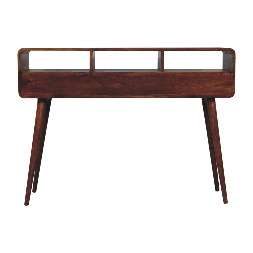 Solid Wood Triple Curved Console Table with Storage - Chestnut