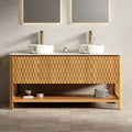 60" Bathroom Vanity with Sintered Stone Top and Dual Sinks - Natural Finish