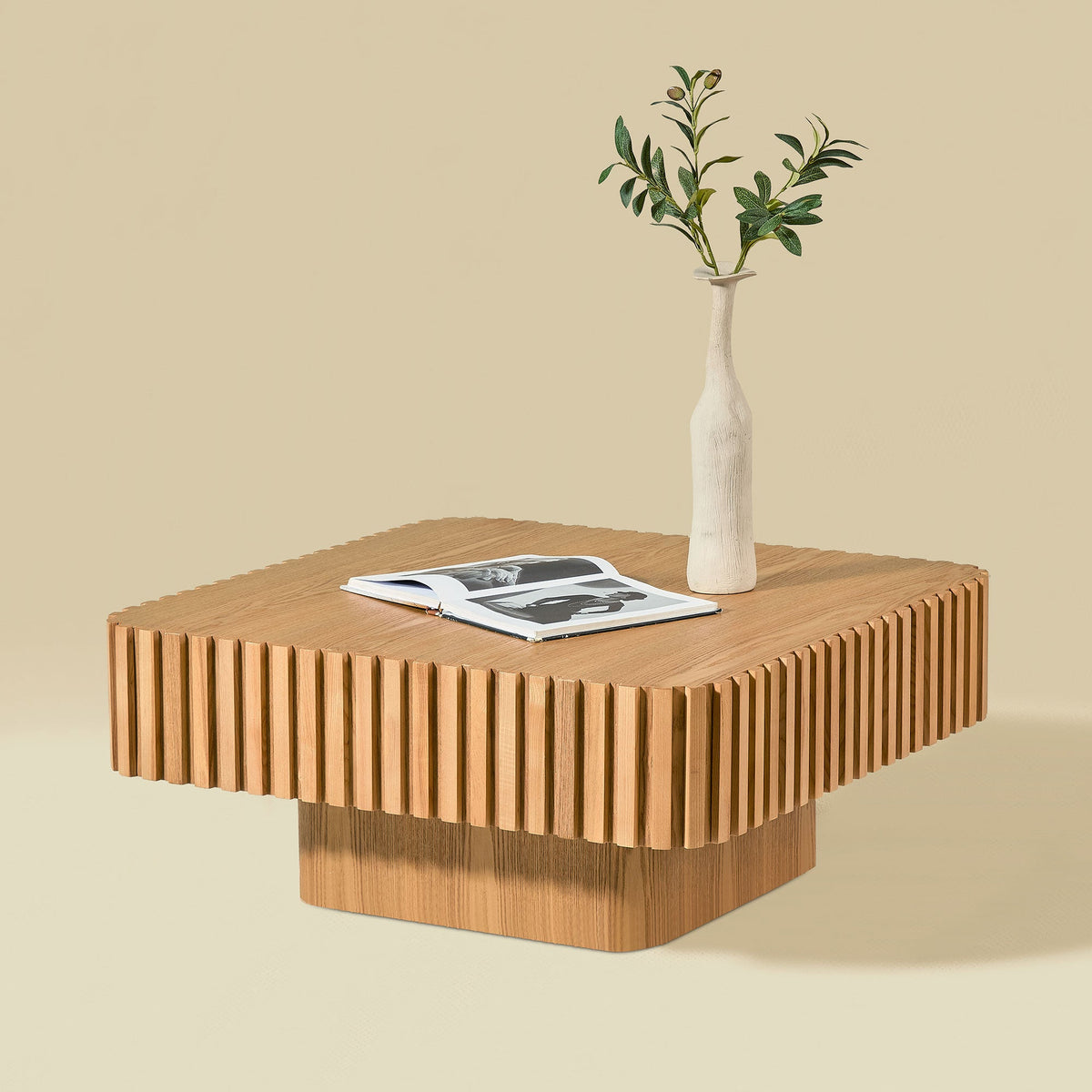 Modern Handcraft Drum Coffee Table with MDF Construction - Natural