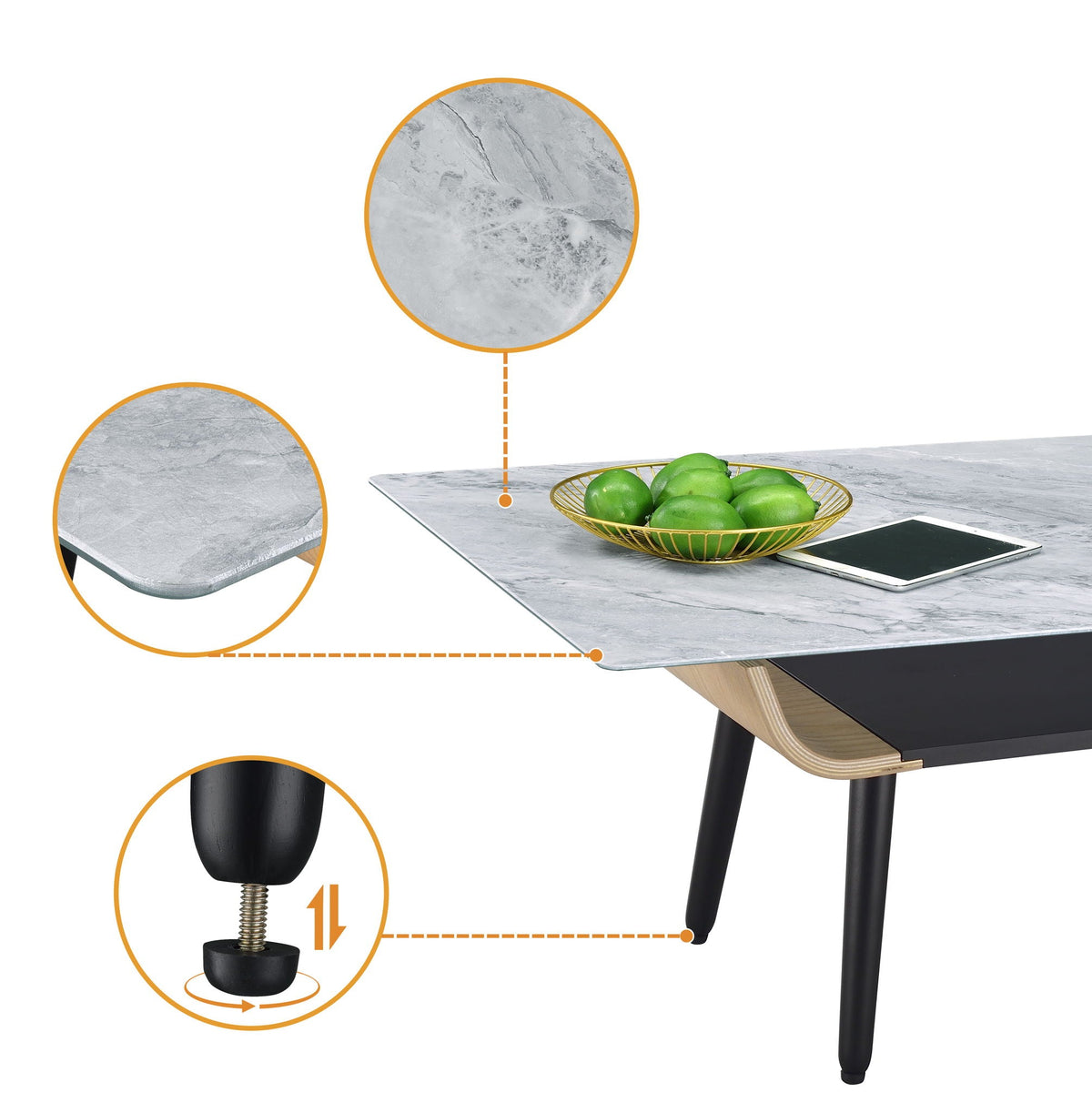 Landon Coffee Table with Glass Marble Texture Top