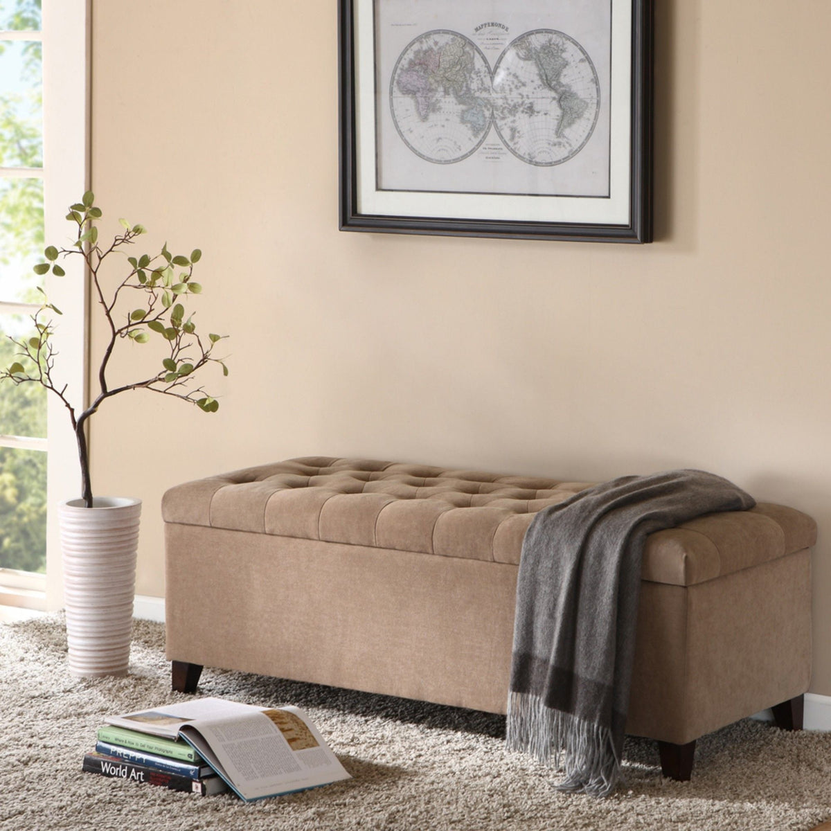 Elegant Design Tufted Top, Soft Close Storage Bench
