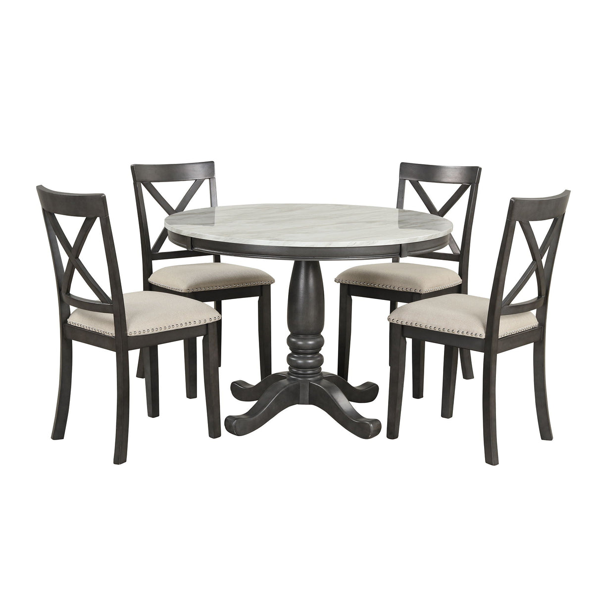 Solid Wood 5 Piece Dining Room Set with Table and 4 Chairs - White or Dark Gray