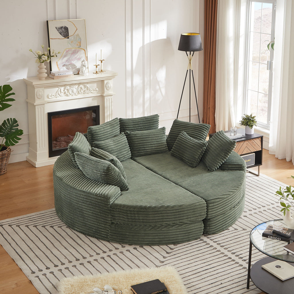 Round Oversized Sofa Bed with 5 Throw Pillows - Corduroy