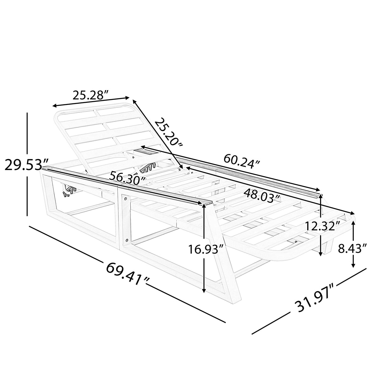 Adjustable 5-Position Outdoor Chaise Lounge with Cushion - Black, Grey, Teak or Cream, Teak, White