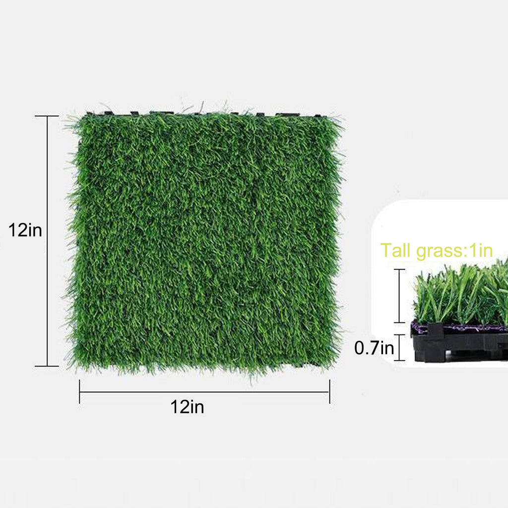 Artificial Lawn Interlocking Grass Tiles with Snap-Together Design - Green