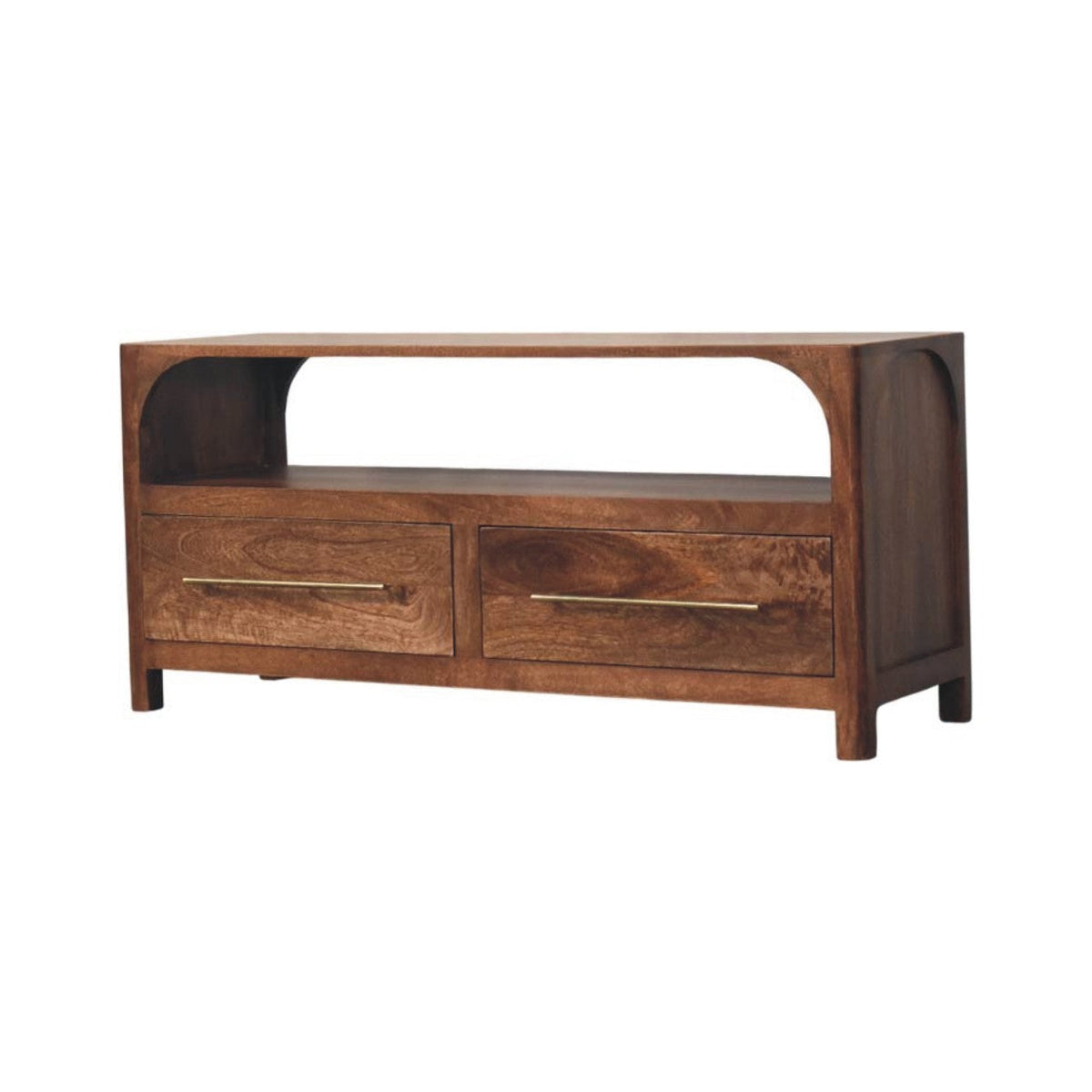 Solid Wood Arc-Line Media Console with Arch Silhouette - Roasted Almond