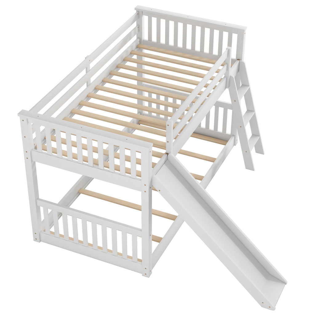 Bunk Bed with Convertible Slide and Ladder - White or Dark Gray