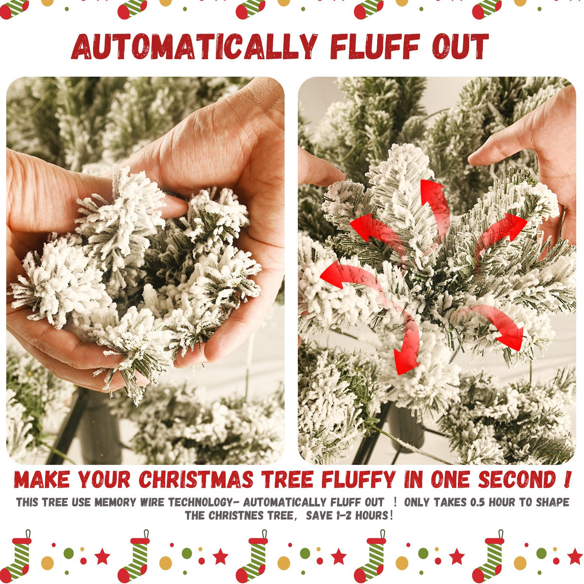 8ft Flocked Pre-Lit Christmas Tree with 500 Warm Lights - PVC