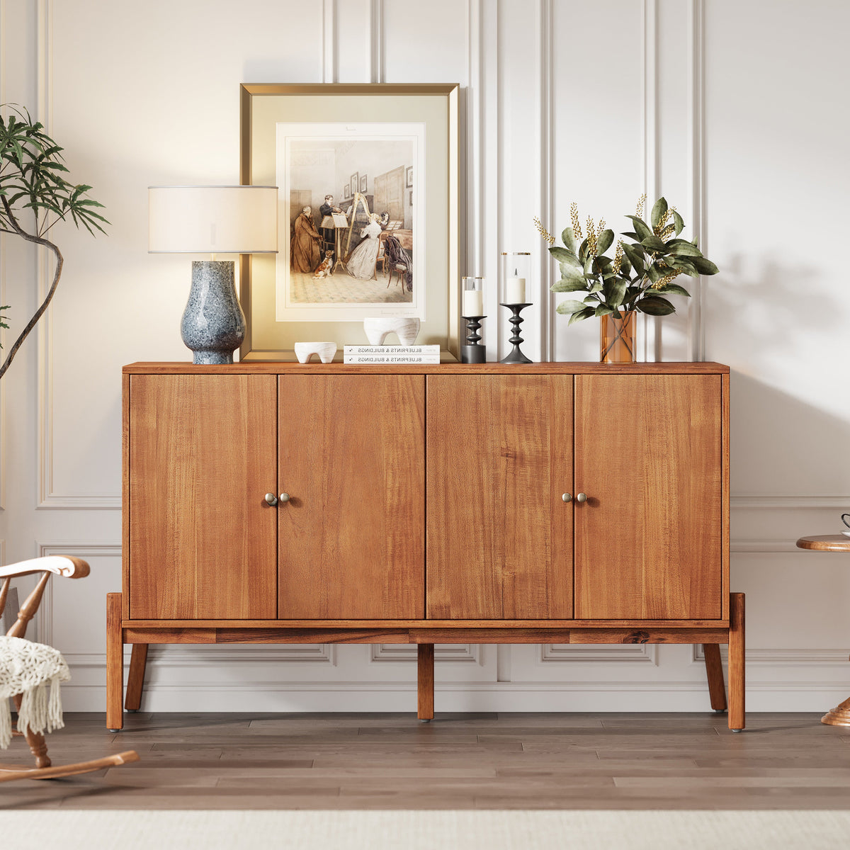 Vintage Sideboard Buffet Cabinet with 4 Doors - Brown or Natural