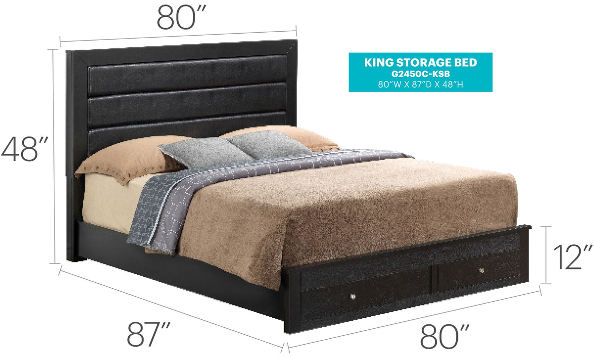 Elegant Storage Bed with Ample Storage - Dark Brown or Black