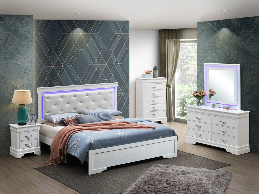 LED Upholstered Bed with Jewel Tufted Headboard - Multiple Colors