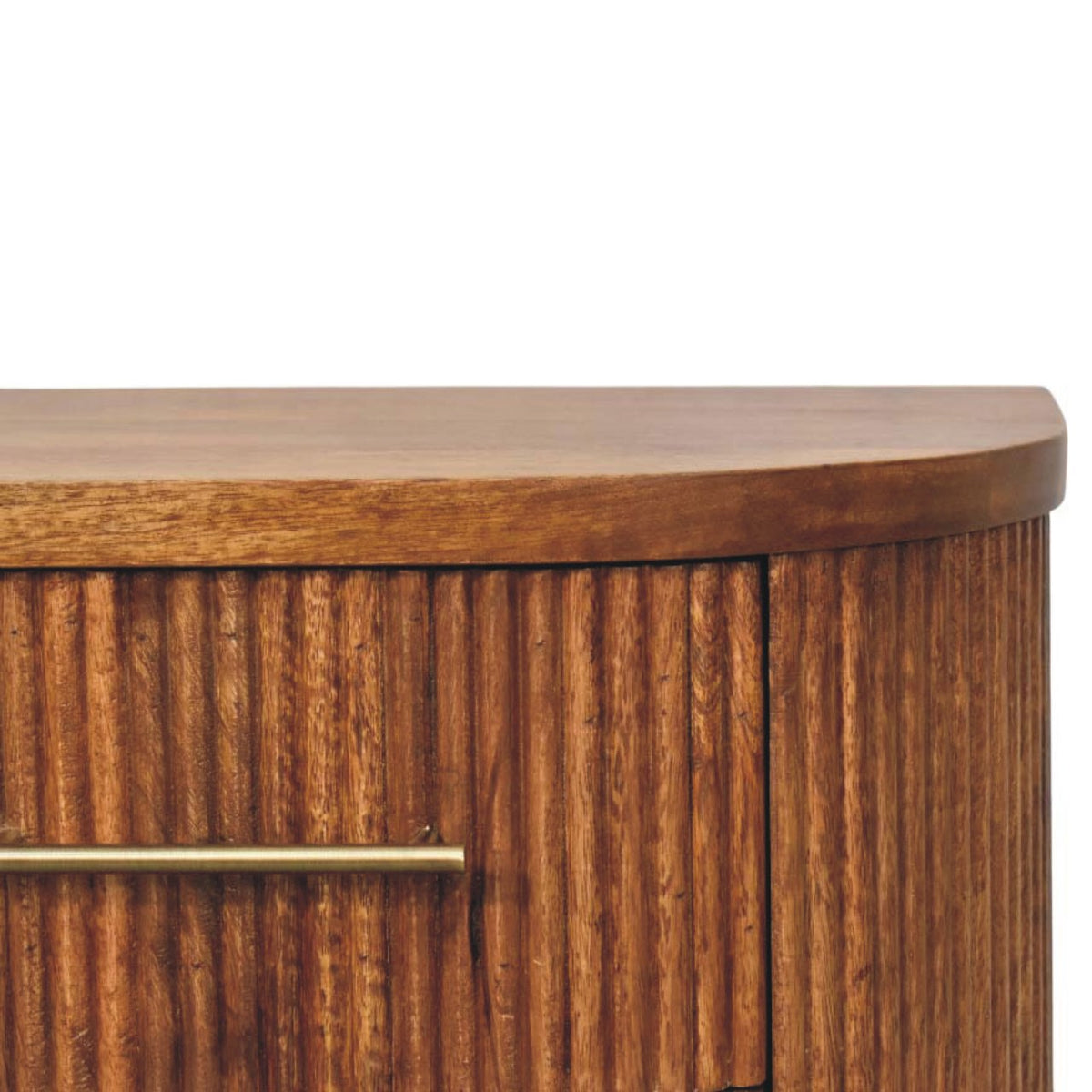 Solid Wood Ribbed Bedside Table with Ribbed Design - Amber Oak Finish
