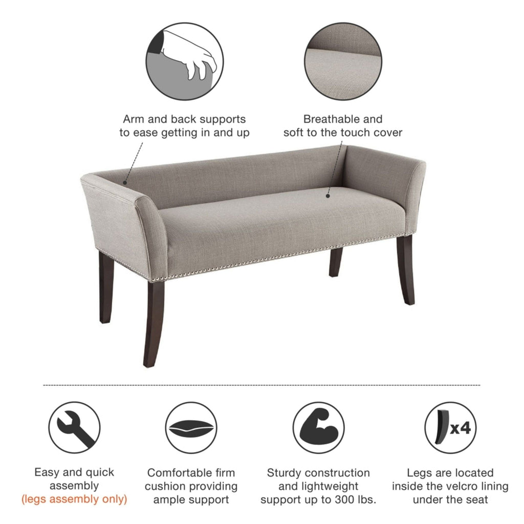 Elegant Design Upholstered Bench with Solid Wood Frame - Gray, Beige or Dark Gray