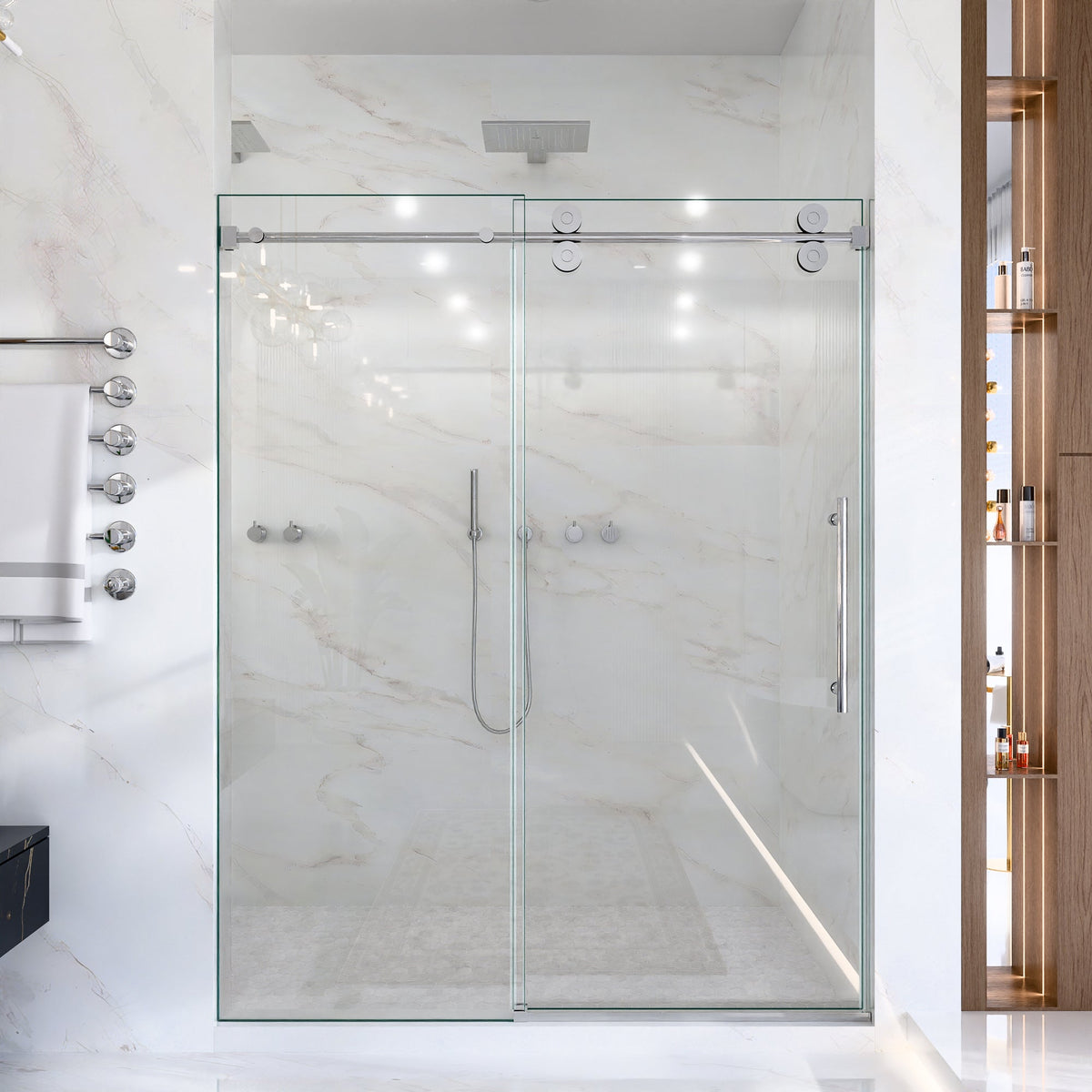 56-60"W Frameless Sliding Shower Door with Clear Tempered Glass - Chrome