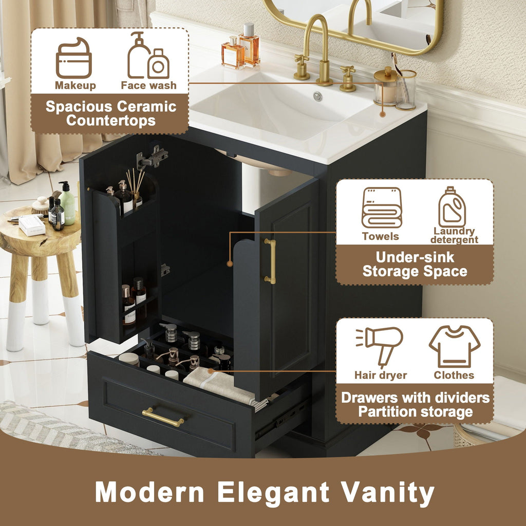 Bathroom Vanity with Sink and Soft Close Doors - White, Black, Green, or Gray