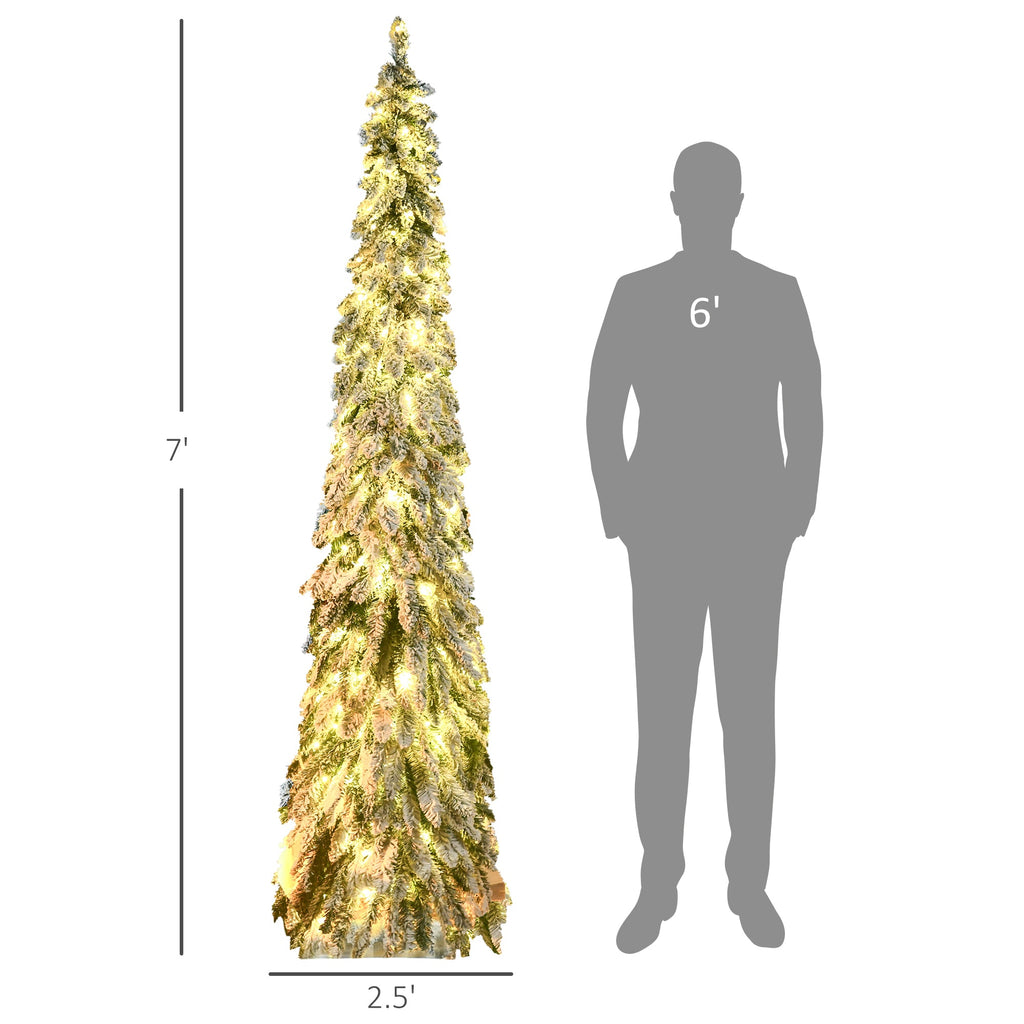 7ft Prelit Pencil Artificial Christmas Tree with 350 LED Lights - Snow Flocked